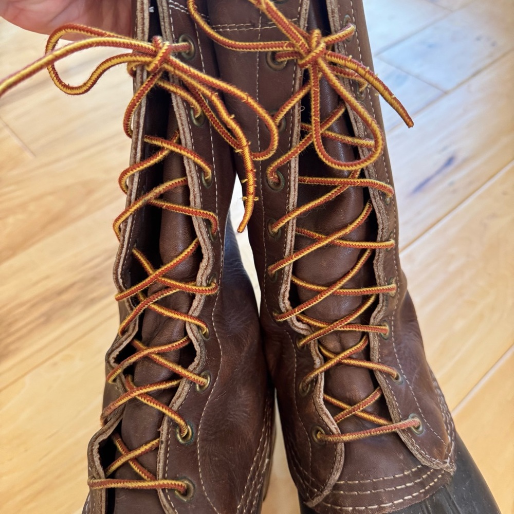 LL Bean Boots vtg men’s 10 eye tall lace up brown leather Sherpa logger size 10 - Picture 8 of 14